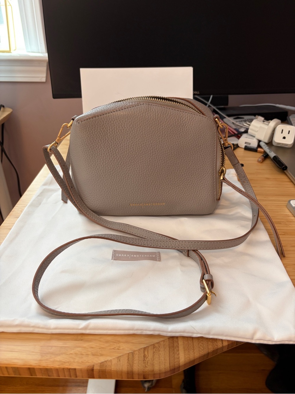 Smaak Amsterdam Blake Taupe Leather Crossbody Bag
